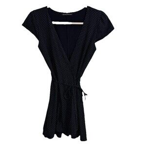 Brandy Melville Wrap Dress One Size Navy Blue Tie Waist Mini Polka Dots Stretch